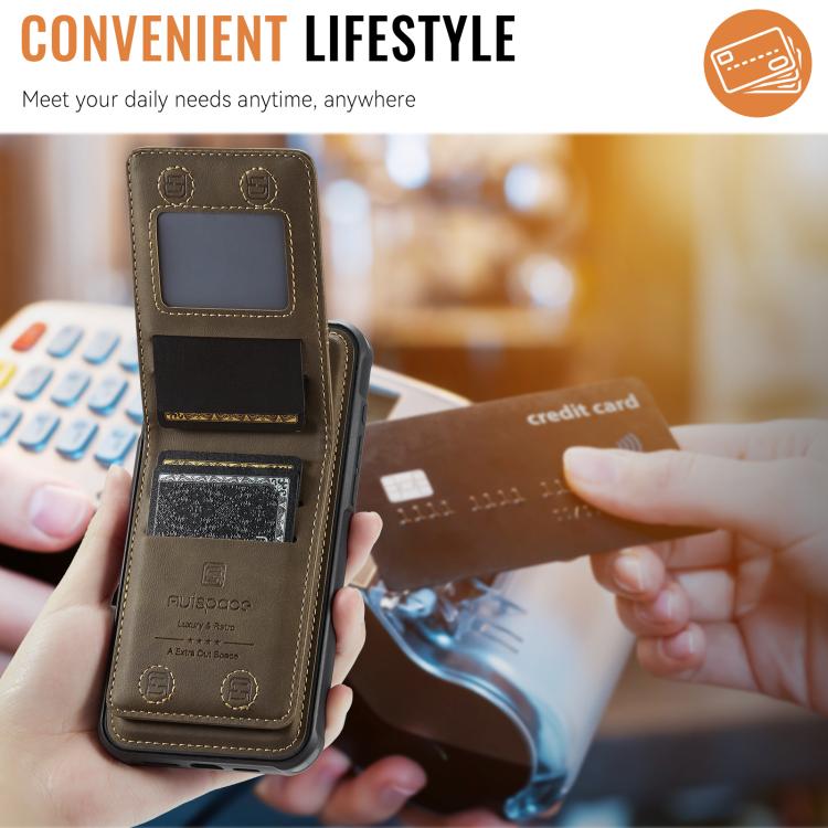 For iPhone 16 AutSpace A12 MagSafe Magnetic RFID Card Bag Phone Case(Coffee) - iPhone 16 Cases by AutSpace | Online Shopping UK | buy2fix