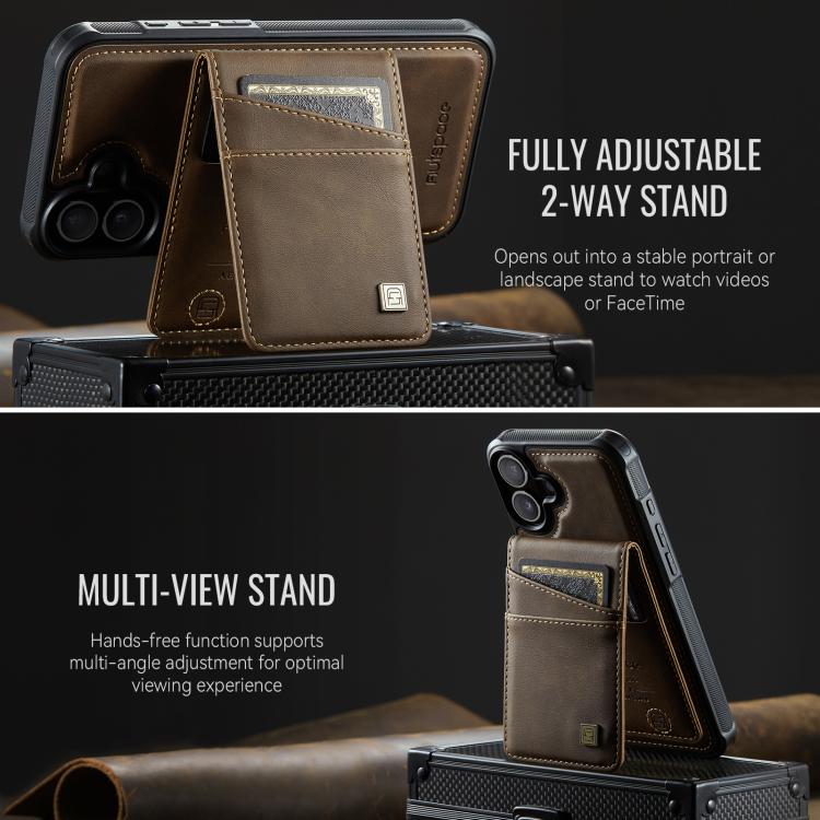 For iPhone 16 AutSpace A12 MagSafe Magnetic RFID Card Bag Phone Case(Coffee) - iPhone 16 Cases by AutSpace | Online Shopping UK | buy2fix