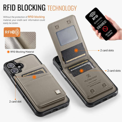 For iPhone 16 AutSpace A12 MagSafe Magnetic RFID Card Bag Phone Case(Khaki) - iPhone 16 Cases by AutSpace | Online Shopping UK | buy2fix