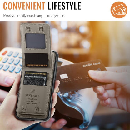 For iPhone 16 AutSpace A12 MagSafe Magnetic RFID Card Bag Phone Case(Khaki) - iPhone 16 Cases by AutSpace | Online Shopping UK | buy2fix