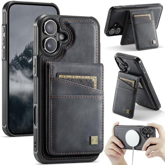 For iPhone 16 AutSpace A12 MagSafe Magnetic RFID Card Bag Phone Case(Black) - iPhone 16 Cases by AutSpace | Online Shopping UK | buy2fix
