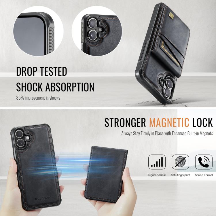 For iPhone 16 AutSpace A12 MagSafe Magnetic RFID Card Bag Phone Case(Black) - iPhone 16 Cases by AutSpace | Online Shopping UK | buy2fix