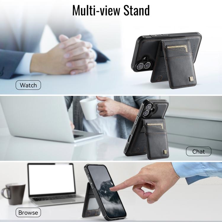 For iPhone 16 AutSpace A12 MagSafe Magnetic RFID Card Bag Phone Case(Black) - iPhone 16 Cases by AutSpace | Online Shopping UK | buy2fix