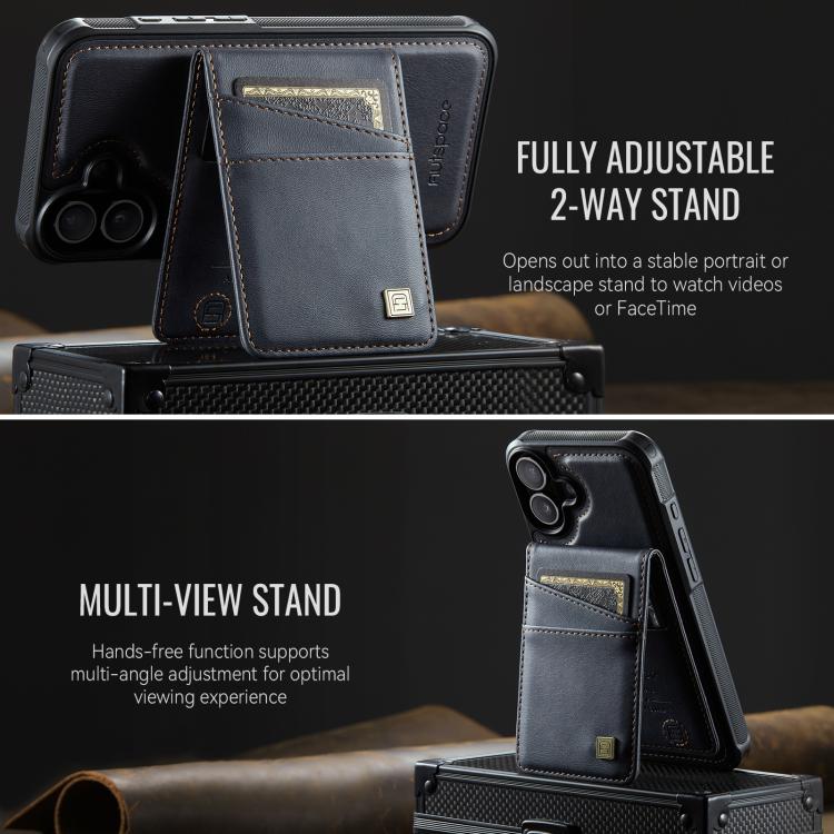 For iPhone 16 AutSpace A12 MagSafe Magnetic RFID Card Bag Phone Case(Black) - iPhone 16 Cases by AutSpace | Online Shopping UK | buy2fix