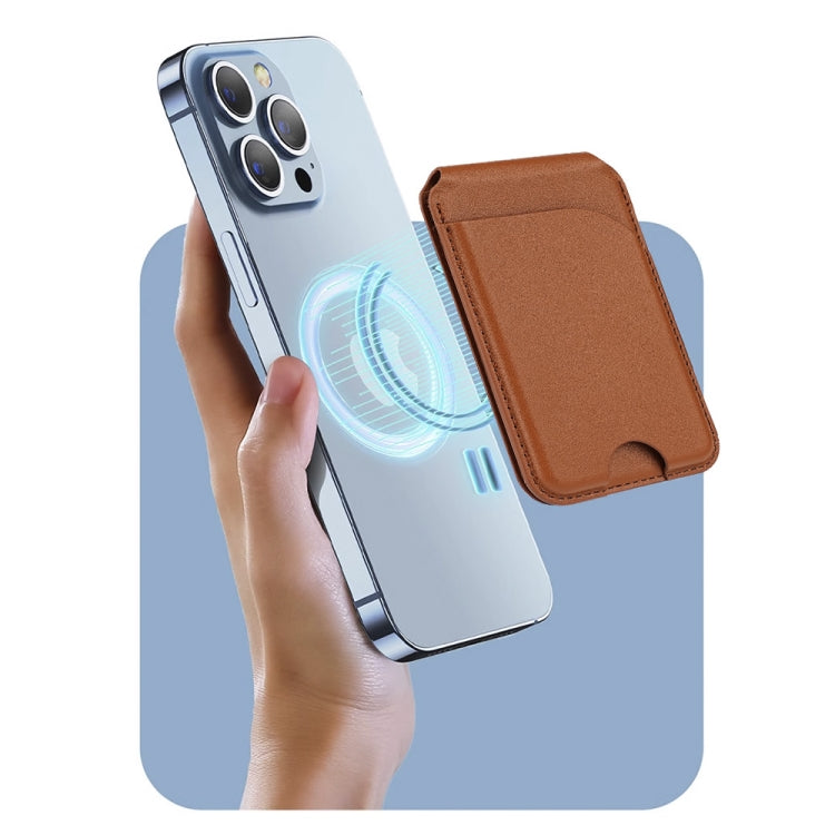 Two-fold Rotating Phone Holder MagSafe Leather Card Bag(Grey) - Adhesive Card Holders by buy2fix | Online Shopping UK | buy2fix