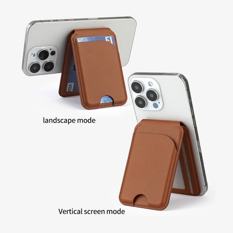 Two-fold Rotating Phone Holder MagSafe Leather Card Bag(Grey) - Adhesive Card Holders by buy2fix | Online Shopping UK | buy2fix