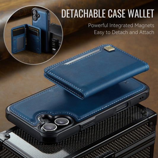 For iPhone 16 Plus AutSpace A13 MagSafe Magnetic RFID Flip Card Bag Phone Case(Blue) by AutSpace