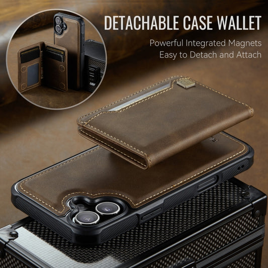 For iPhone 16 Plus AutSpace A13 MagSafe Magnetic RFID Flip Card Bag Phone Case(Coffee) by AutSpace