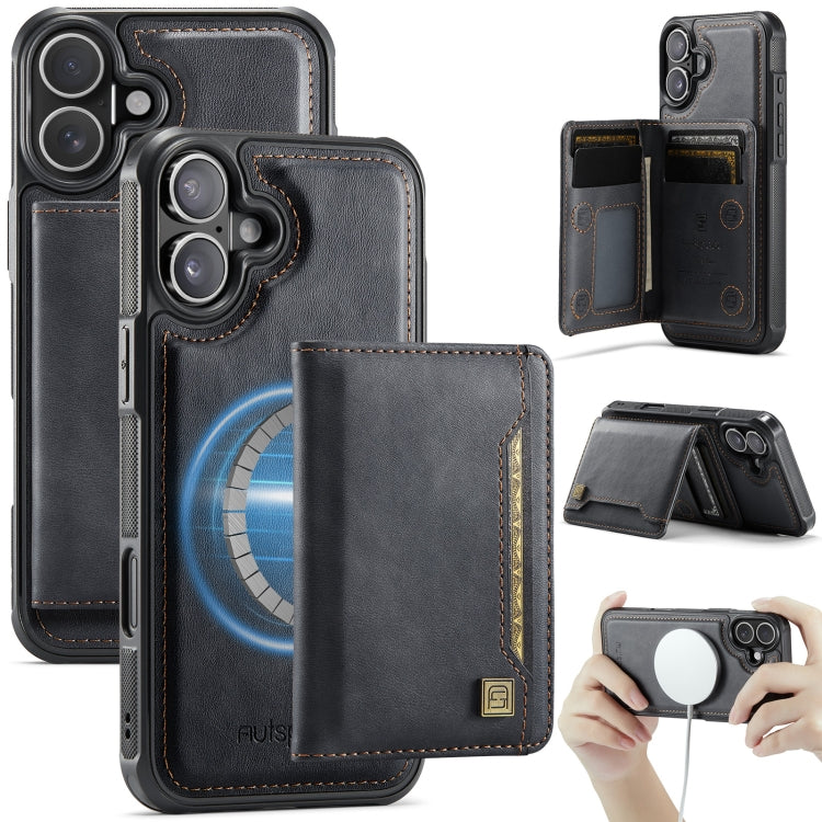 For iPhone 16 Plus AutSpace A13 MagSafe Magnetic RFID Flip Card Bag Phone Case(Black) by AutSpace