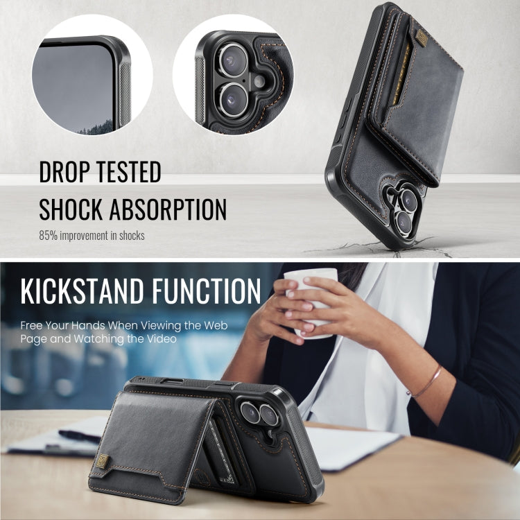 For iPhone 16 Plus AutSpace A13 MagSafe Magnetic RFID Flip Card Bag Phone Case(Black) by AutSpace