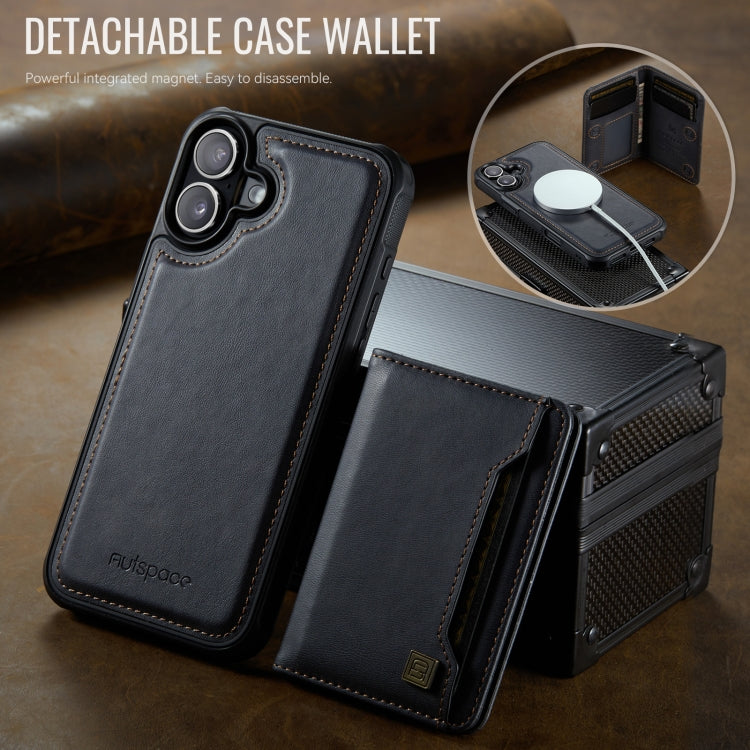 For iPhone 16 Plus AutSpace A13 MagSafe Magnetic RFID Flip Card Bag Phone Case(Black) by AutSpace