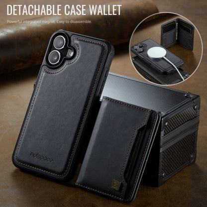 For iPhone 16 Plus AutSpace A13 MagSafe Magnetic RFID Flip Card Bag Phone Case(Black) by AutSpace