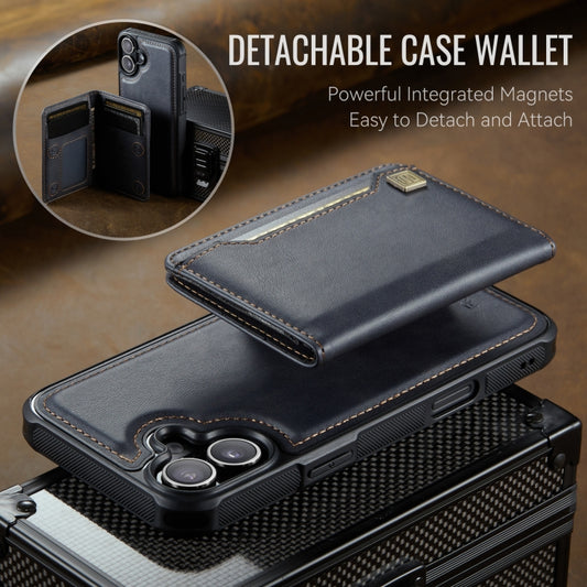 For iPhone 16 AutSpace A13 MagSafe Magnetic RFID Flip Card Bag Phone Case(Black) by AutSpace