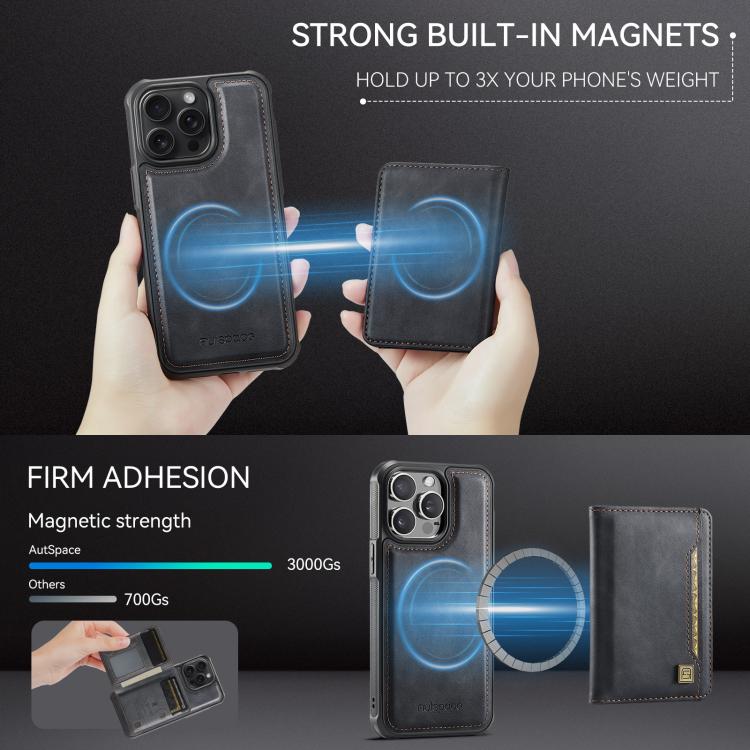 For iPhone 15 Pro Max AutSpace A13 MagSafe Magnetic RFID Flip Card Bag Phone Case(Black) - iPhone 15 Pro Max Cases by AutSpace | Online Shopping UK | buy2fix