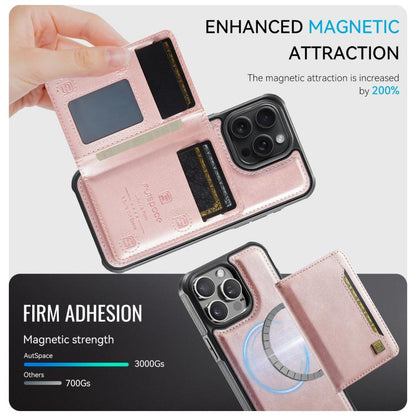 For iPhone 15 Pro Max AutSpace A13 MagSafe Magnetic RFID Flip Card Bag Phone Case(Rose Gold) - iPhone 15 Pro Max Cases by AutSpace | Online Shopping UK | buy2fix