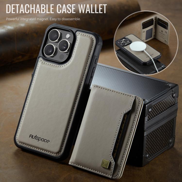 For iPhone 15 Pro Max AutSpace A13 MagSafe Magnetic RFID Flip Card Bag Phone Case(Grey) - iPhone 15 Pro Max Cases by AutSpace | Online Shopping UK | buy2fix