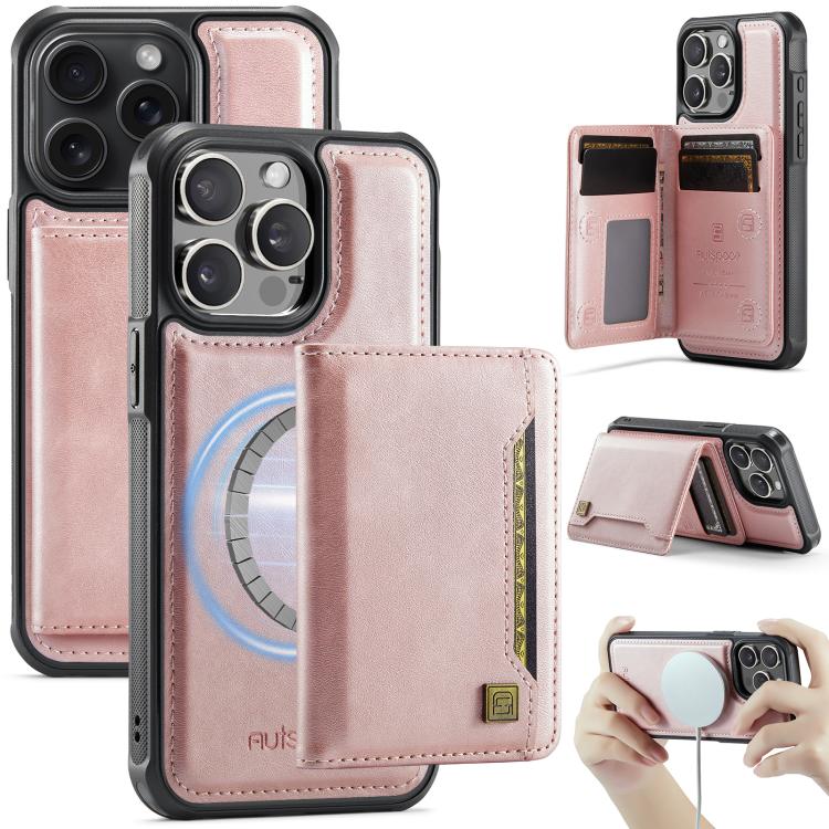 For iPhone 15 Pro AutSpace A13 MagSafe Magnetic RFID Flip Card Bag Phone Case(Rose Gold) - iPhone 15 Pro Cases by AutSpace | Online Shopping UK | buy2fix
