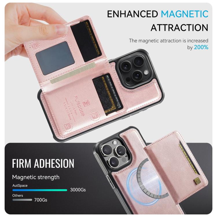For iPhone 15 Pro AutSpace A13 MagSafe Magnetic RFID Flip Card Bag Phone Case(Rose Gold) - iPhone 15 Pro Cases by AutSpace | Online Shopping UK | buy2fix