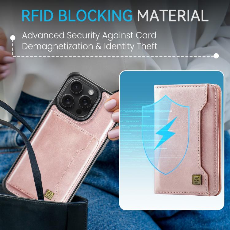For iPhone 15 Pro AutSpace A13 MagSafe Magnetic RFID Flip Card Bag Phone Case(Rose Gold) - iPhone 15 Pro Cases by AutSpace | Online Shopping UK | buy2fix