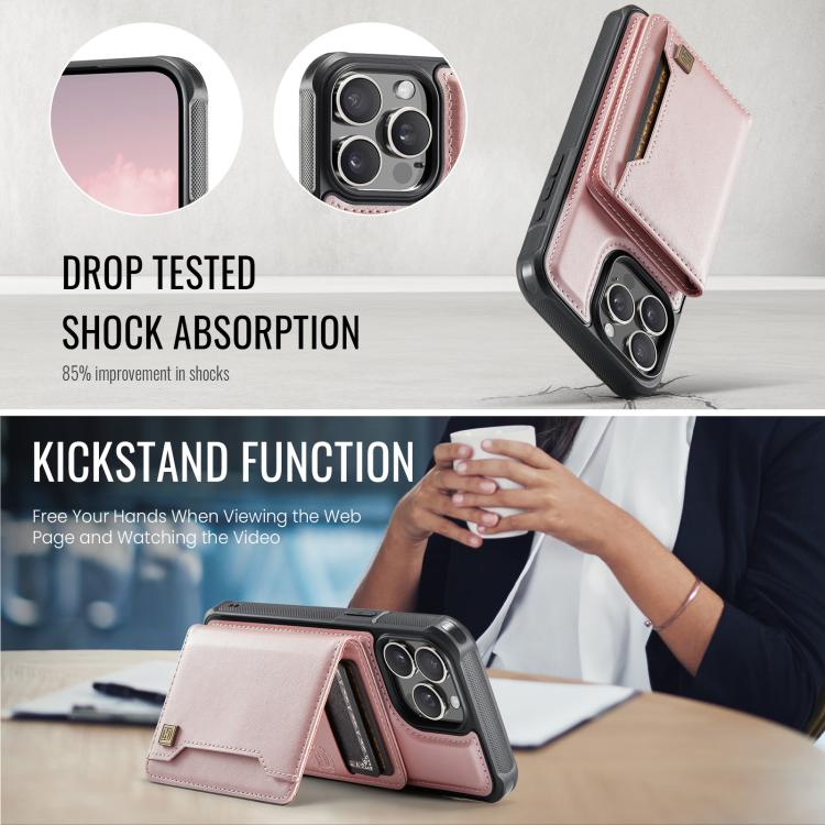 For iPhone 15 Pro AutSpace A13 MagSafe Magnetic RFID Flip Card Bag Phone Case(Rose Gold) - iPhone 15 Pro Cases by AutSpace | Online Shopping UK | buy2fix