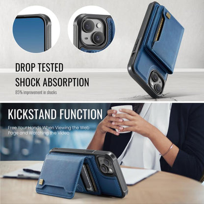 For iPhone 15 Plus AutSpace A13 MagSafe Magnetic RFID Flip Card Bag Phone Case(Blue) - iPhone 15 Plus Cases by AutSpace | Online Shopping UK | buy2fix