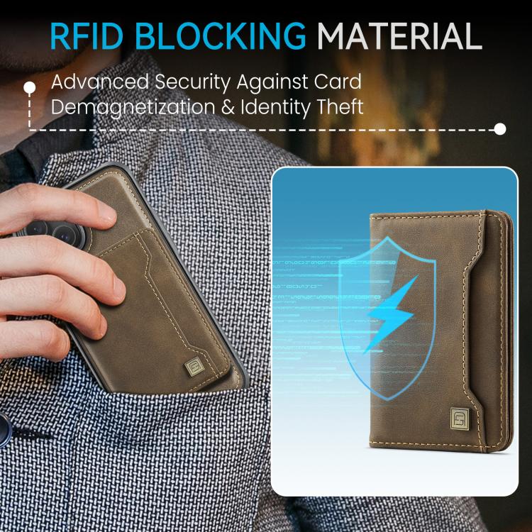 For iPhone 15 Plus AutSpace A13 MagSafe Magnetic RFID Flip Card Bag Phone Case(Coffee) - iPhone 15 Plus Cases by AutSpace | Online Shopping UK | buy2fix