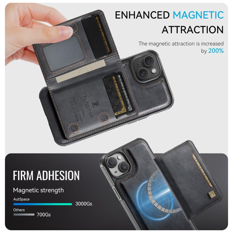 For iPhone 15 Plus AutSpace A13 MagSafe Magnetic RFID Flip Card Bag Phone Case(Black) - iPhone 15 Plus Cases by AutSpace | Online Shopping UK | buy2fix
