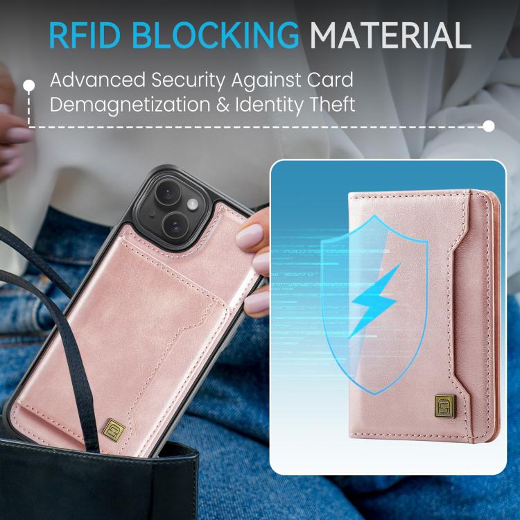 For iPhone 15 Plus AutSpace A13 MagSafe Magnetic RFID Flip Card Bag Phone Case(Rose Gold) - iPhone 15 Plus Cases by AutSpace | Online Shopping UK | buy2fix