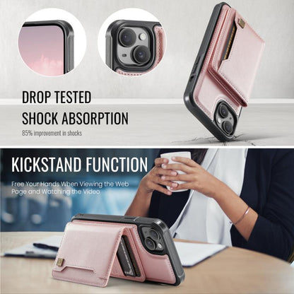 For iPhone 15 Plus AutSpace A13 MagSafe Magnetic RFID Flip Card Bag Phone Case(Rose Gold) - iPhone 15 Plus Cases by AutSpace | Online Shopping UK | buy2fix
