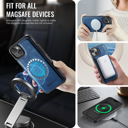 For iPhone 15 AutSpace A13 MagSafe Magnetic RFID Flip Card Bag Phone Case(Blue) - iPhone 15 Cases by AutSpace | Online Shopping UK | buy2fix