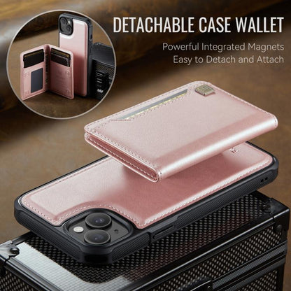 For iPhone 15 AutSpace A13 MagSafe Magnetic RFID Flip Card Bag Phone Case(Rose Gold) - iPhone 15 Cases by AutSpace | Online Shopping UK | buy2fix