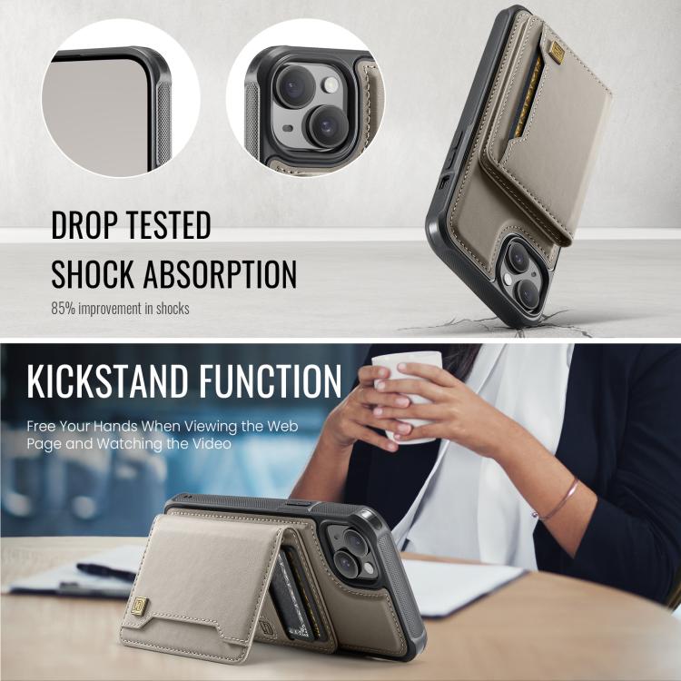 For iPhone 15 AutSpace A13 MagSafe Magnetic RFID Flip Card Bag Phone Case(Grey) - iPhone 15 Cases by AutSpace | Online Shopping UK | buy2fix