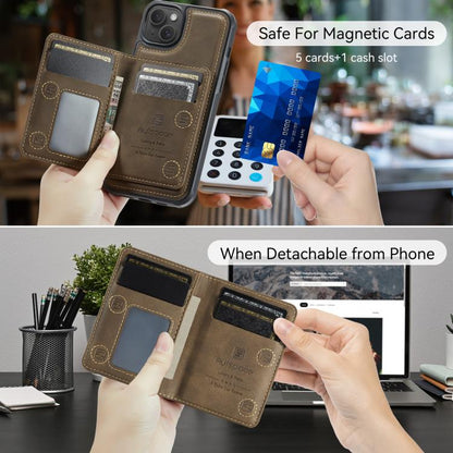 For iPhone 14 Plus AutSpace A13 MagSafe Magnetic RFID Flip Card Bag Phone Case(Coffee) - iPhone 14 Plus Cases by AutSpace | Online Shopping UK | buy2fix