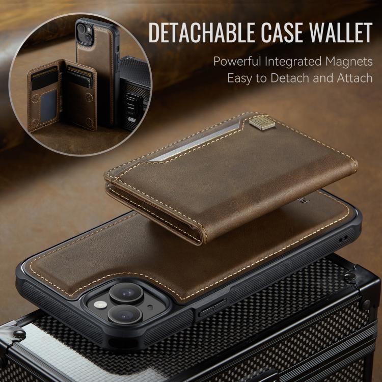 For iPhone 14 AutSpace A13 MagSafe Magnetic RFID Flip Card Bag Phone Case(Coffee) - iPhone 14 Cases by AutSpace | Online Shopping UK | buy2fix