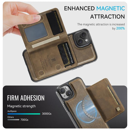 For iPhone 14 AutSpace A13 MagSafe Magnetic RFID Flip Card Bag Phone Case(Coffee) - iPhone 14 Cases by AutSpace | Online Shopping UK | buy2fix