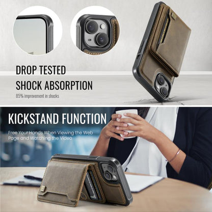 For iPhone 14 AutSpace A13 MagSafe Magnetic RFID Flip Card Bag Phone Case(Coffee) - iPhone 14 Cases by AutSpace | Online Shopping UK | buy2fix