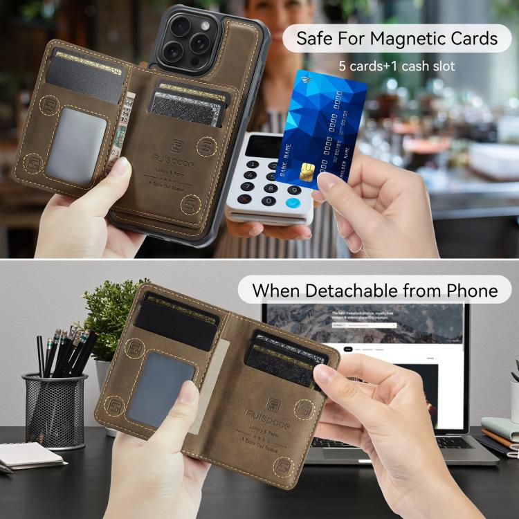 For iPhone 14 Pro AutSpace A13 MagSafe Magnetic RFID Flip Card Bag Phone Case(Coffee) - iPhone 14 Pro Cases by AutSpace | Online Shopping UK | buy2fix