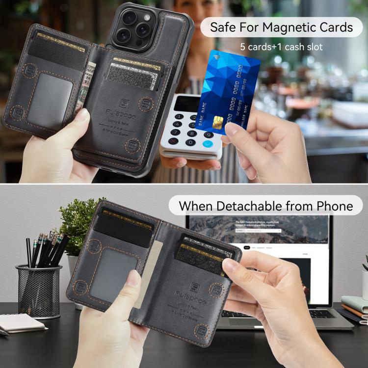 For iPhone 14 Pro Max AutSpace A13 MagSafe Magnetic RFID Flip Card Bag Phone Case(Black) - iPhone 14 Pro Max Cases by AutSpace | Online Shopping UK | buy2fix