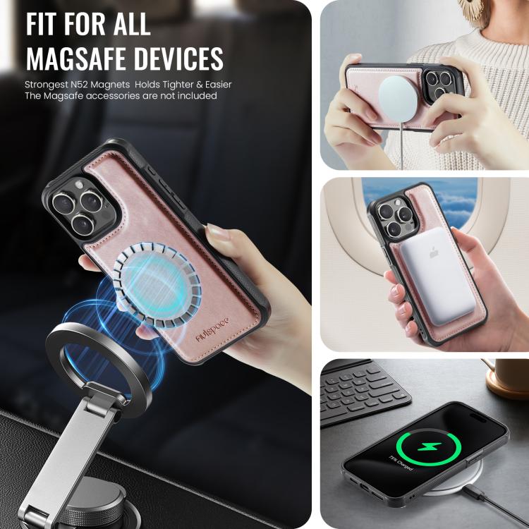 For iPhone 14 Pro Max AutSpace A13 MagSafe Magnetic RFID Flip Card Bag Phone Case(Rose Gold) - iPhone 14 Pro Max Cases by AutSpace | Online Shopping UK | buy2fix