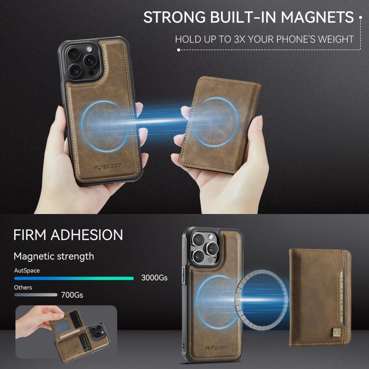 For iPhone 13 Pro Max AutSpace A13 MagSafe Magnetic RFID Flip Card Bag Phone Case(Coffee) - iPhone 13 Pro Max Cases by AutSpace | Online Shopping UK | buy2fix
