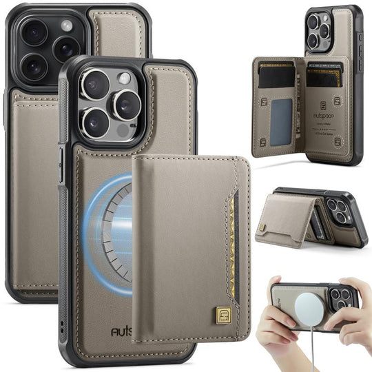 For iPhone 13 Pro Max AutSpace A13 MagSafe Magnetic RFID Flip Card Bag Phone Case(Grey)