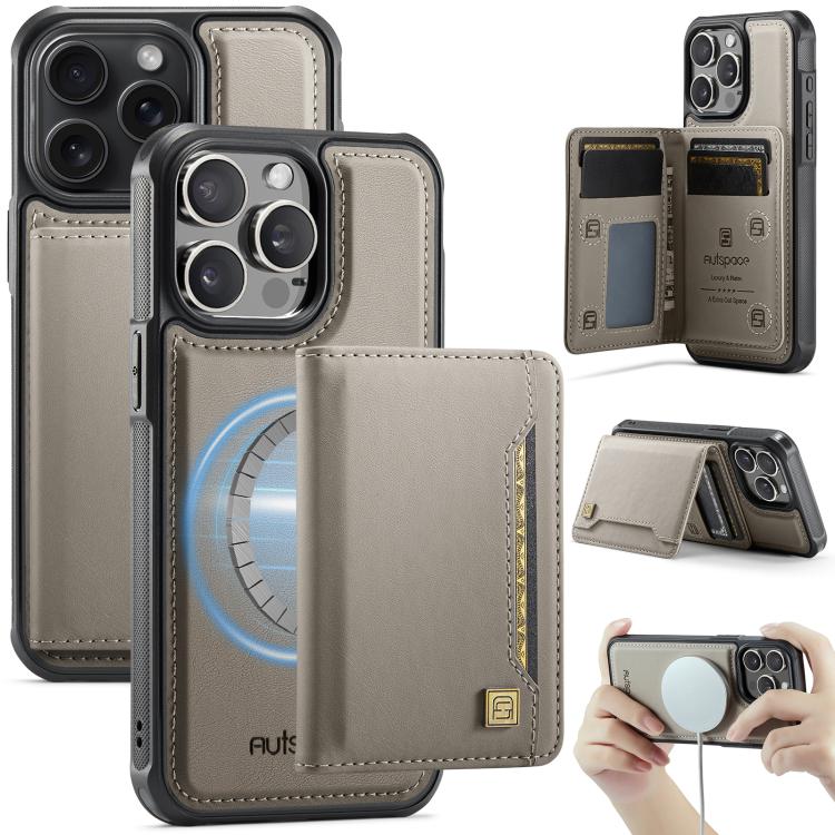 For iPhone 13 Pro AutSpace A13 MagSafe Magnetic RFID Flip Card Bag Phone Case(Grey) - iPhone 13 Pro Cases by AutSpace | Online Shopping UK | buy2fix