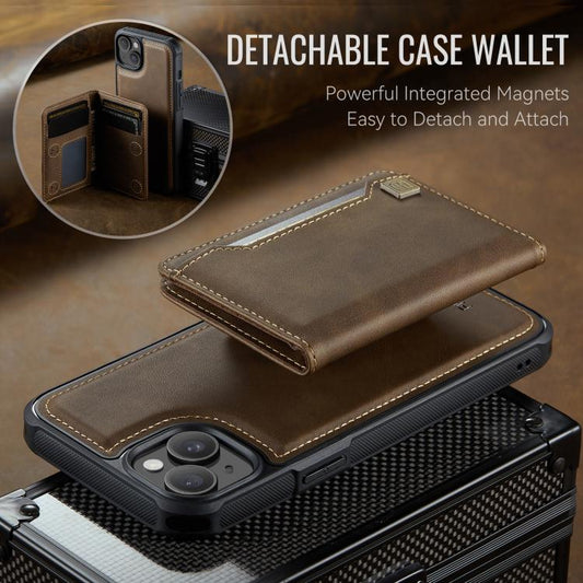 For iPhone 13 AutSpace A13 MagSafe Magnetic RFID Flip Card Bag Phone Case(Coffee) - iPhone 13 Cases by AutSpace | Online Shopping UK | buy2fix