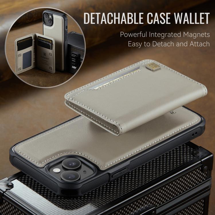 For iPhone 13 AutSpace A13 MagSafe Magnetic RFID Flip Card Bag Phone Case(Grey) - iPhone 13 Cases by AutSpace | Online Shopping UK | buy2fix