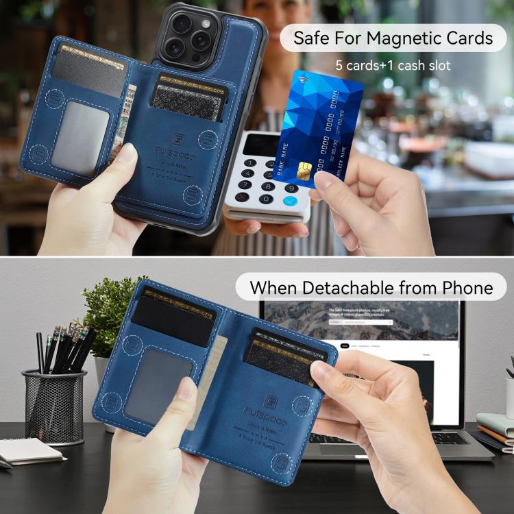 For iPhone 12 Pro AutSpace A13 MagSafe Magnetic RFID Flip Card Bag Phone Case(Blue) - iPhone 12 / 12 Pro Cases by AutSpace | Online Shopping UK | buy2fix