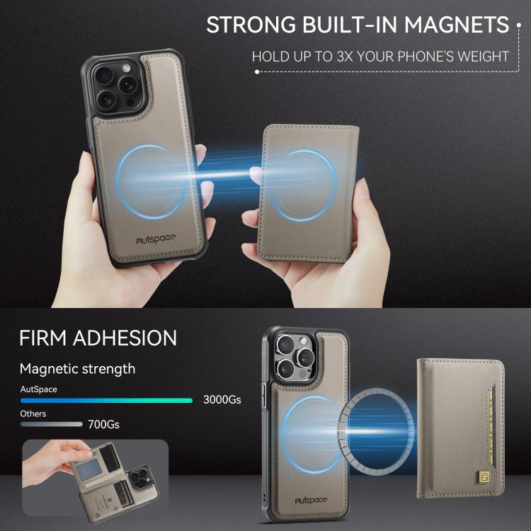 For iPhone 12 Pro AutSpace A13 MagSafe Magnetic RFID Flip Card Bag Phone Case(Grey) - iPhone 12 / 12 Pro Cases by AutSpace | Online Shopping UK | buy2fix