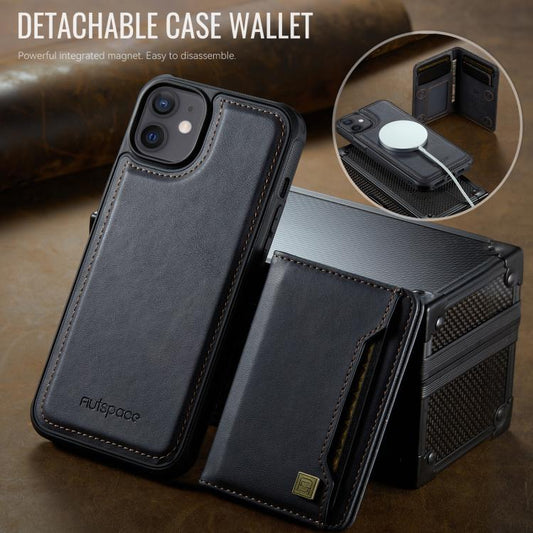 For iPhone 12 AutSpace A13 MagSafe Magnetic RFID Flip Card Bag Phone Case(Black) - iPhone 12 / 12 Pro Cases by AutSpace | Online Shopping UK | buy2fix