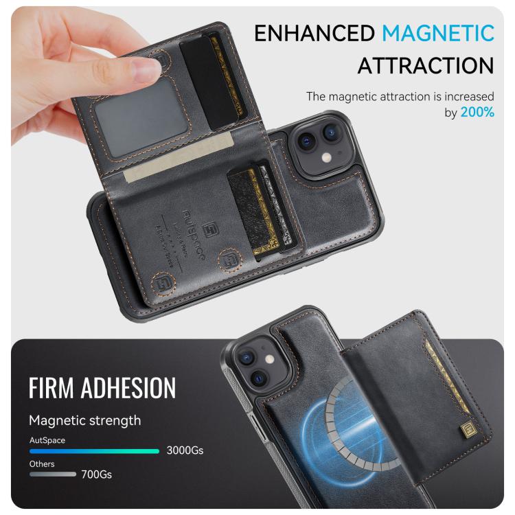 For iPhone 12 AutSpace A13 MagSafe Magnetic RFID Flip Card Bag Phone Case(Black) - iPhone 12 / 12 Pro Cases by AutSpace | Online Shopping UK | buy2fix