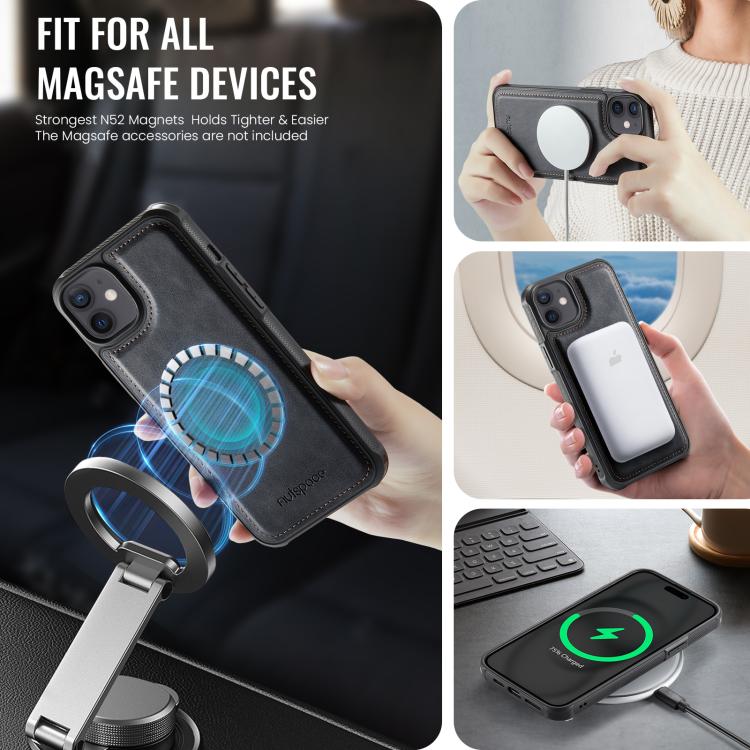 For iPhone 12 AutSpace A13 MagSafe Magnetic RFID Flip Card Bag Phone Case(Black) - iPhone 12 / 12 Pro Cases by AutSpace | Online Shopping UK | buy2fix