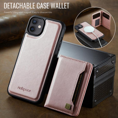 For iPhone 12 AutSpace A13 MagSafe Magnetic RFID Flip Card Bag Phone Case(Rose Gold) - iPhone 12 / 12 Pro Cases by AutSpace | Online Shopping UK | buy2fix